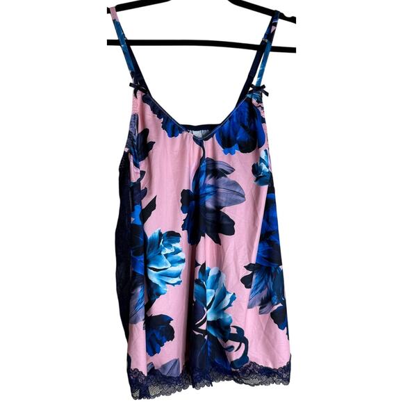 Cacique Cami Slip Top Women 14 16 Pink Blue Floral Lace Seriously Sexy Coquette - Picture 1 of 10